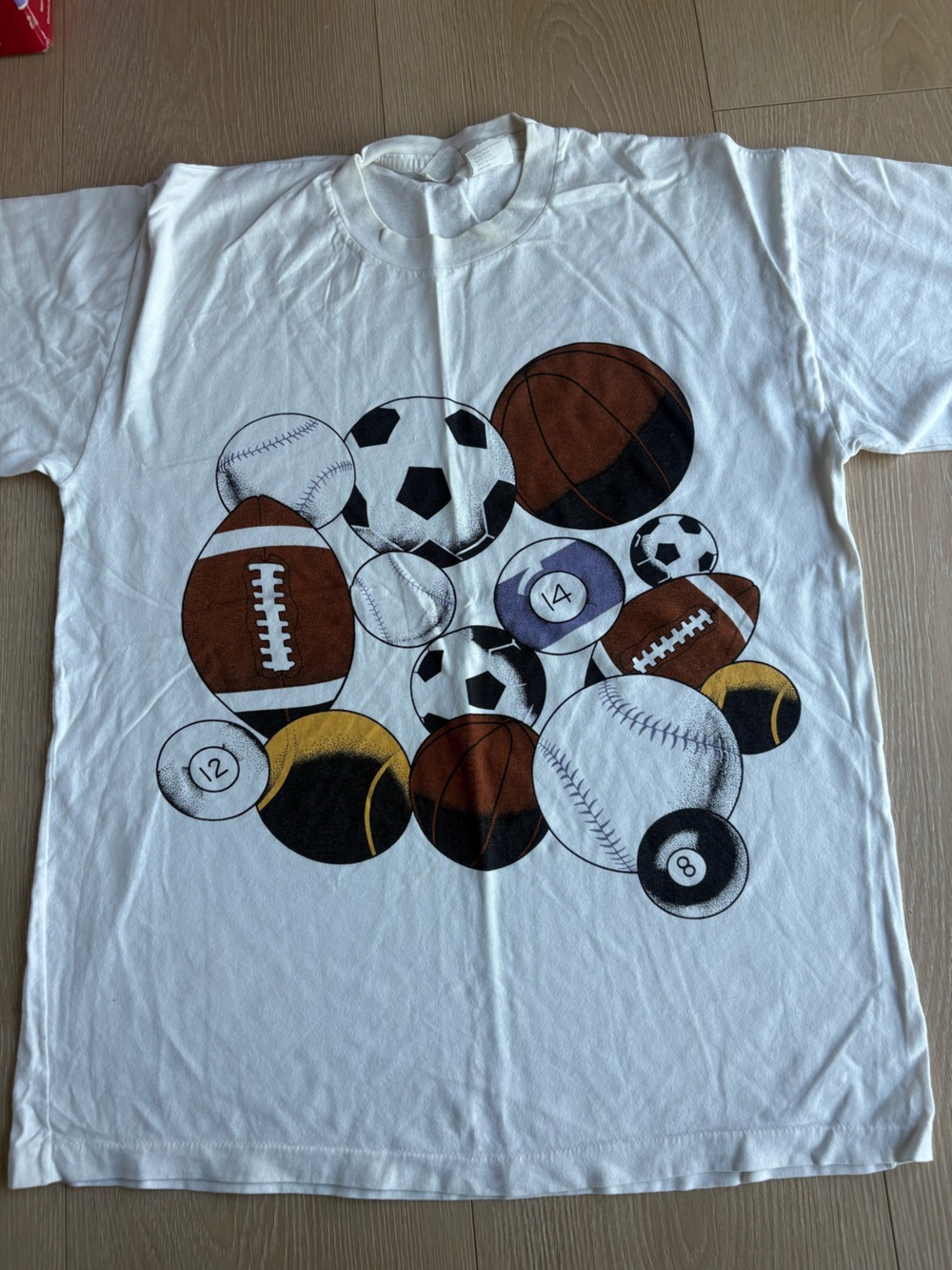 White Short Sleeve Graphic Sports Balls Tee